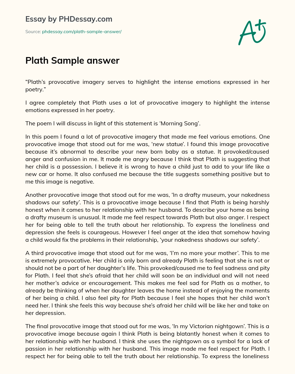 Plath Sample answer essay
