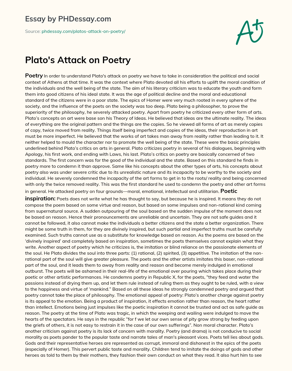 Plato’s Attack on Poetry essay