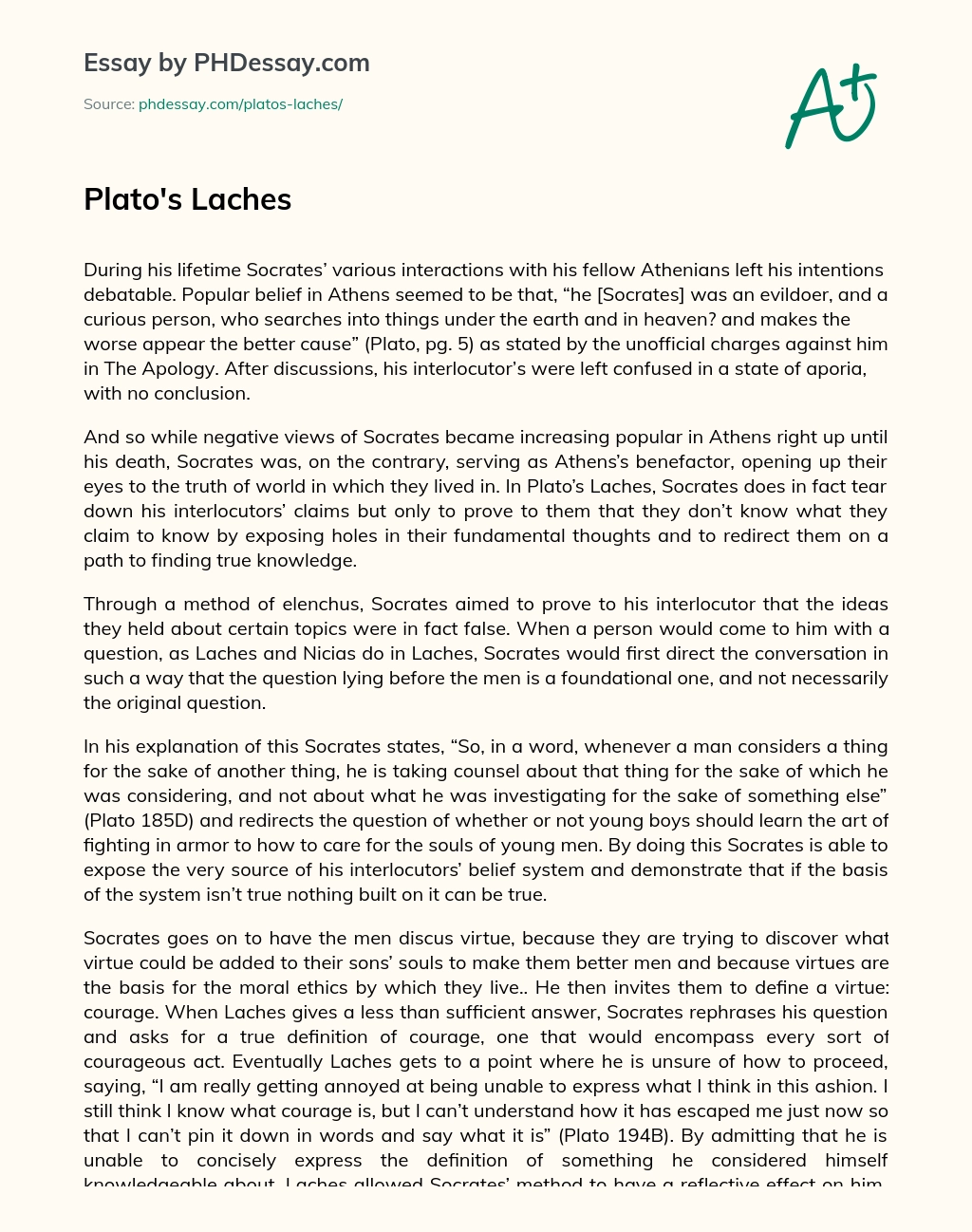 Plato’s Laches essay