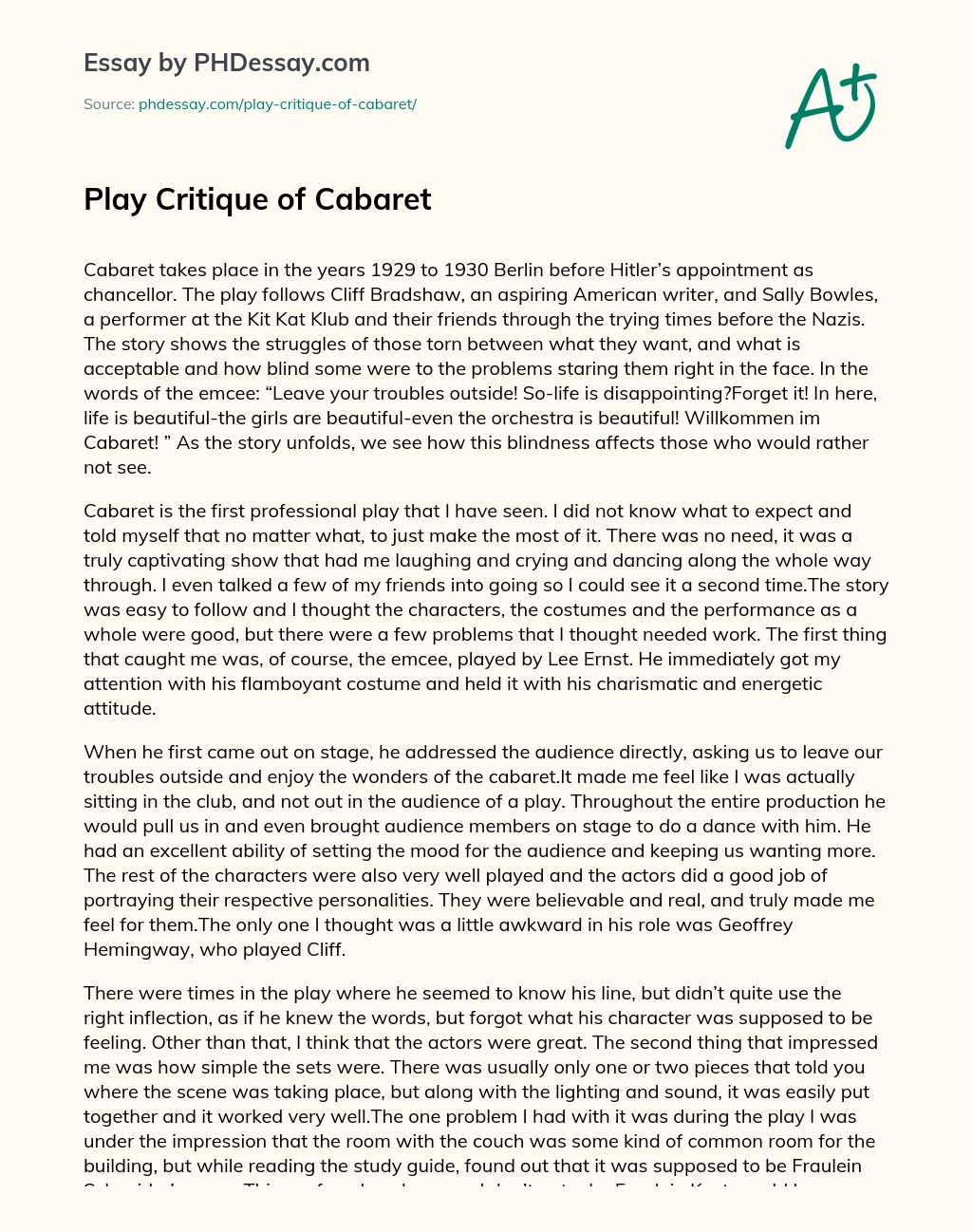 Play Critique of Cabaret essay