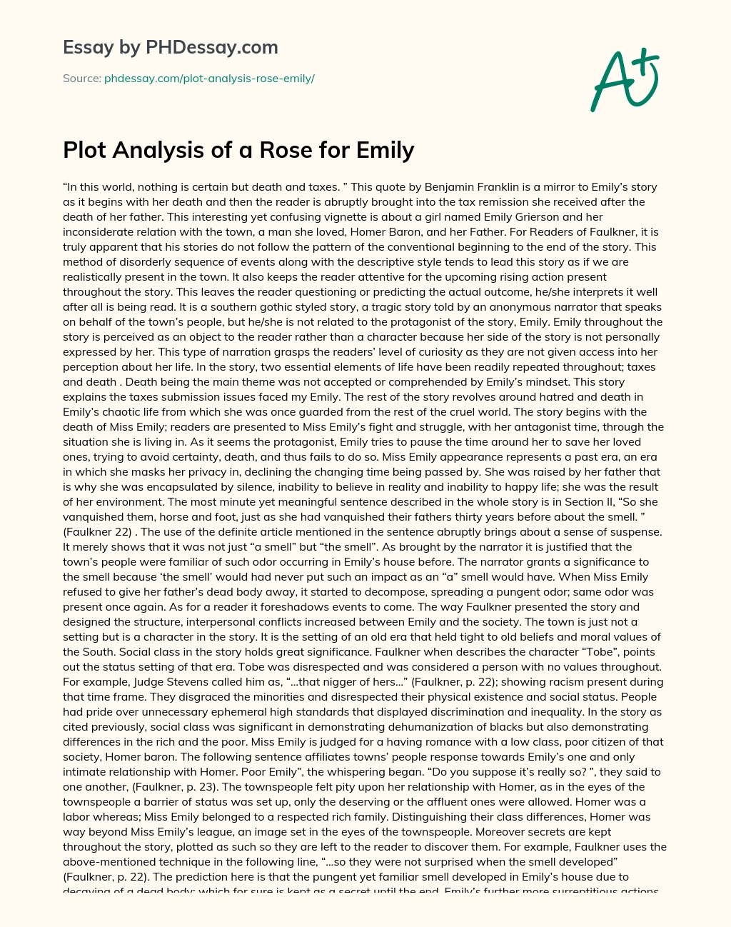 Plot Analysis of a Rose for Emily essay
