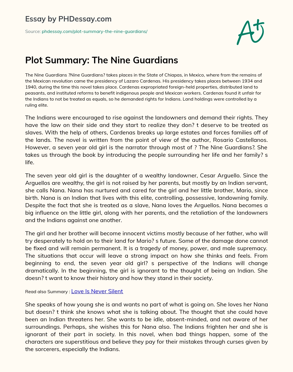 Plot Summary: The Nine Guardians essay