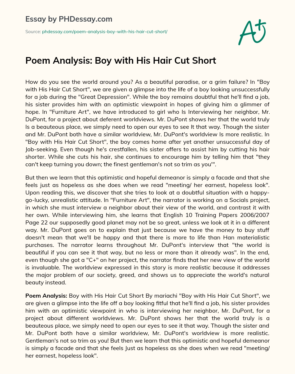 Poem Analysis: Boy with His Hair Cut Short essay