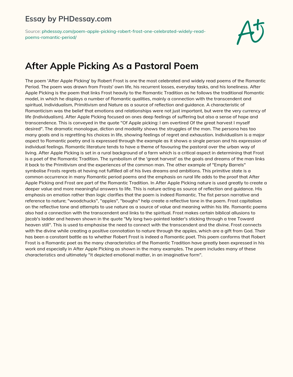 After Apple Picking As a Pastoral Poem essay