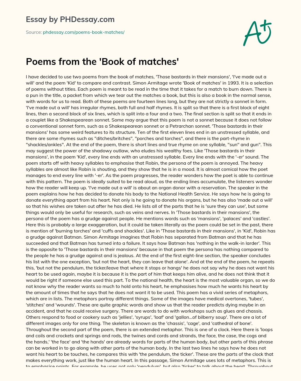 Poems from the ‘Book of matches’ essay