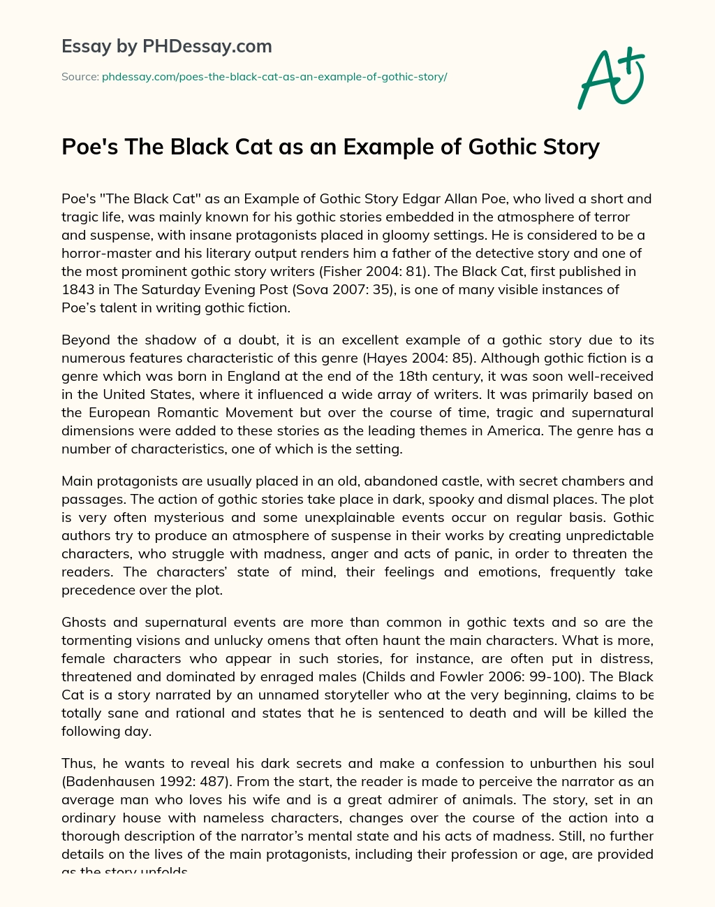 Poe’s The Black Cat as an Example of Gothic Story essay
