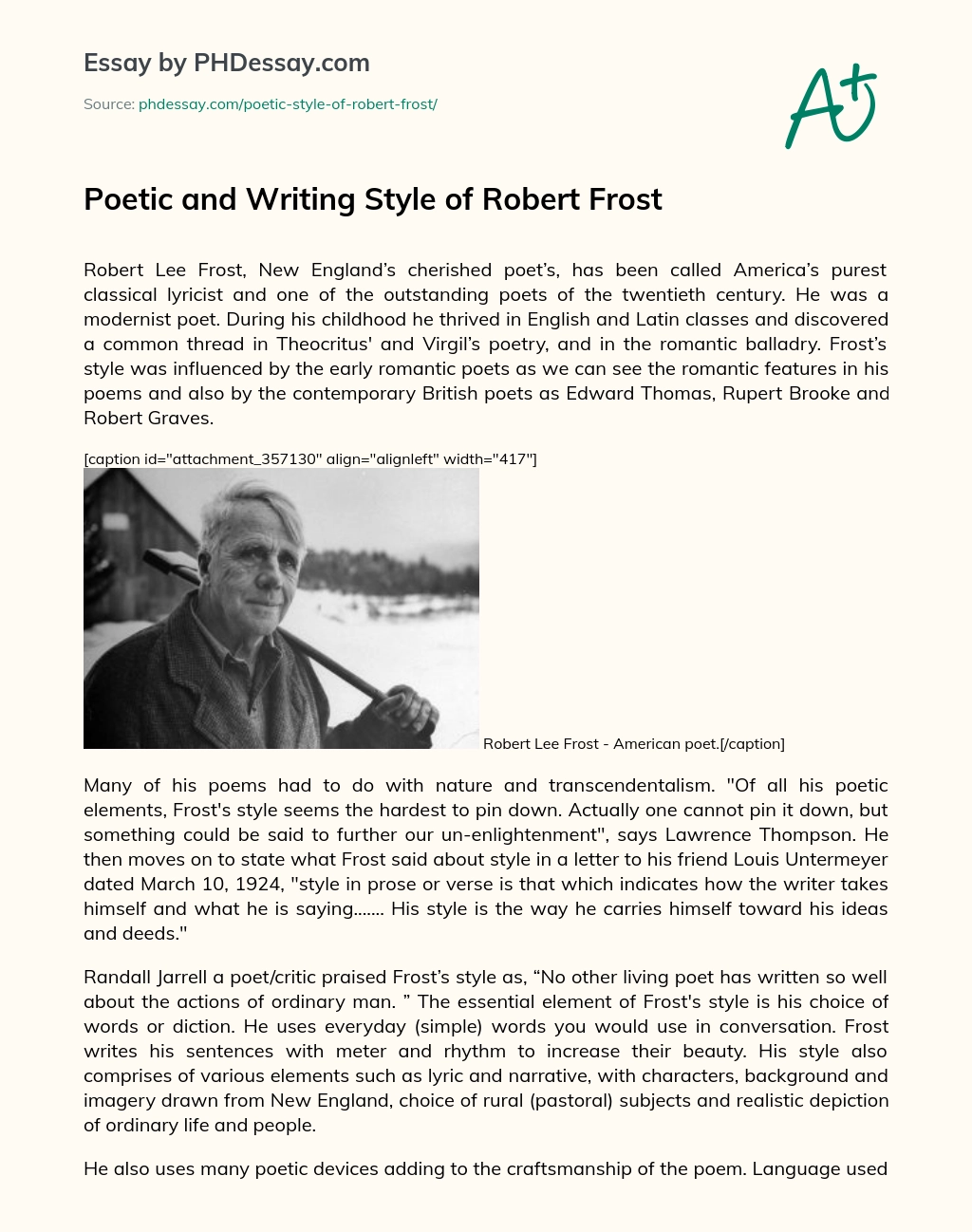 Poetic and Writing Style of Robert Frost essay