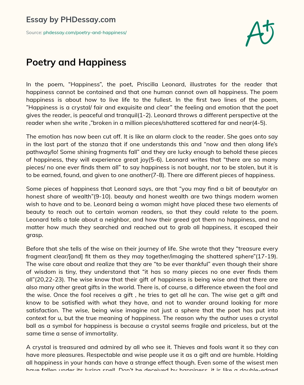 Poetry and Happiness essay