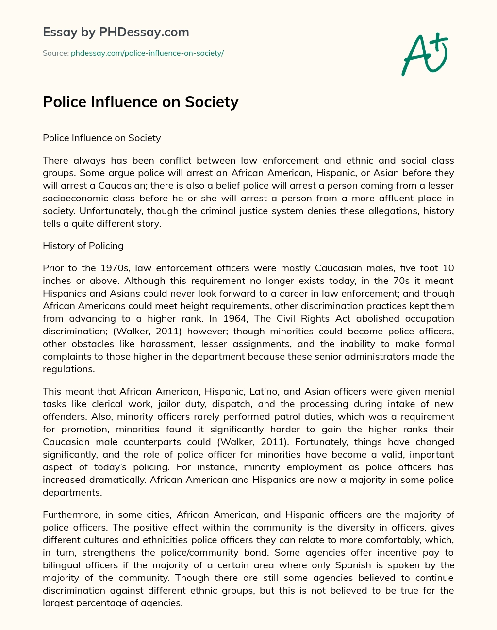 Police Influence on Society essay