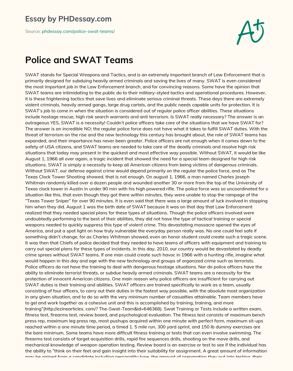 Police and SWAT Teams essay