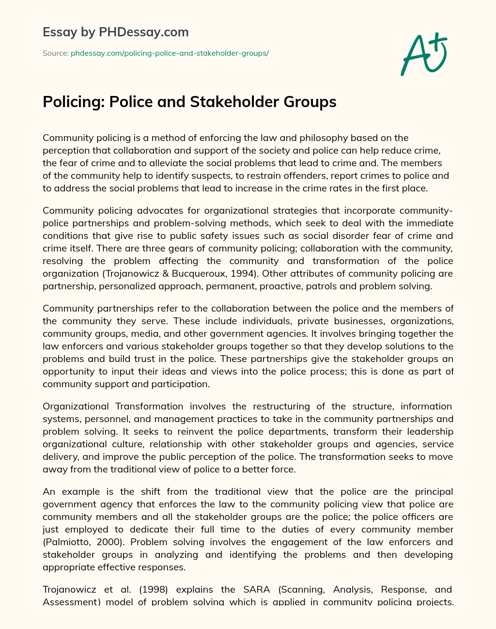 Policing: Police and Stakeholder Groups essay