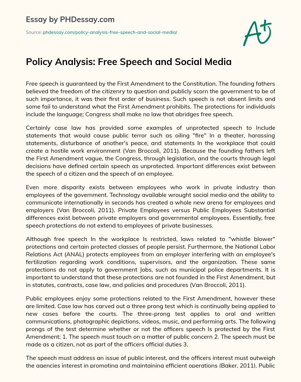 Policy Analysis: Free Speech and Social Media essay