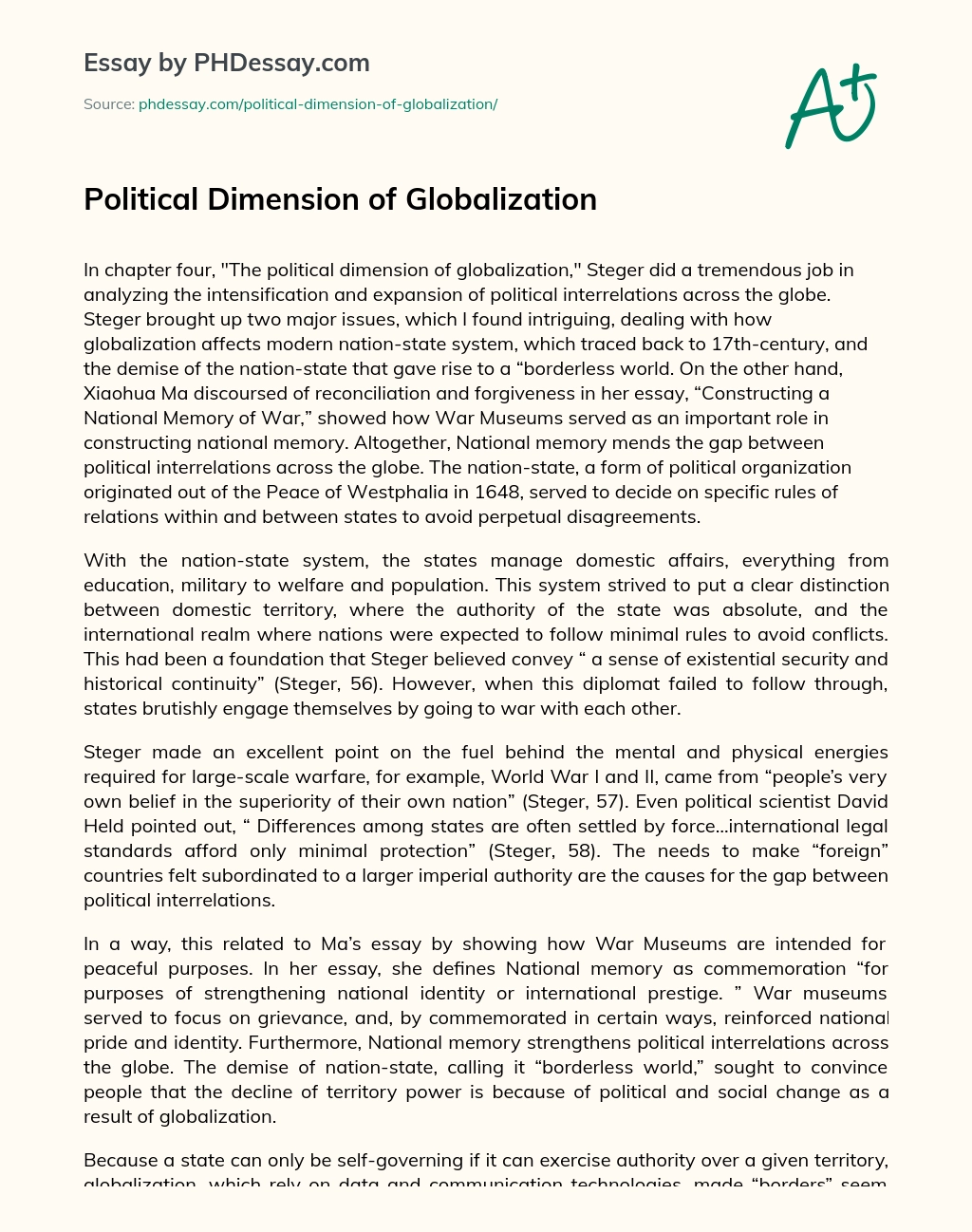 Political Dimension of Globalization essay