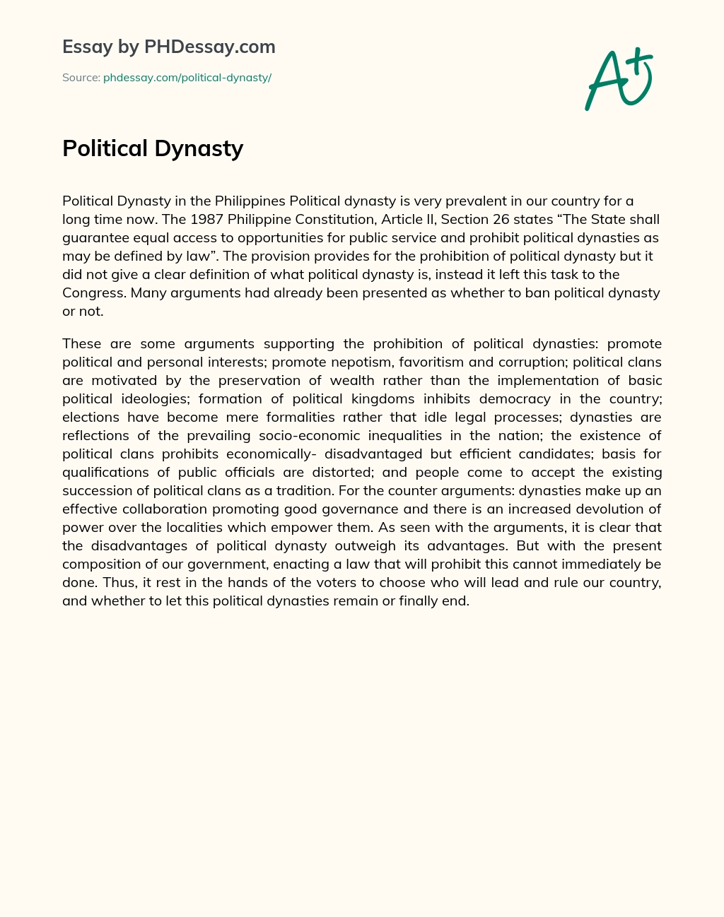 Political Dynasty essay