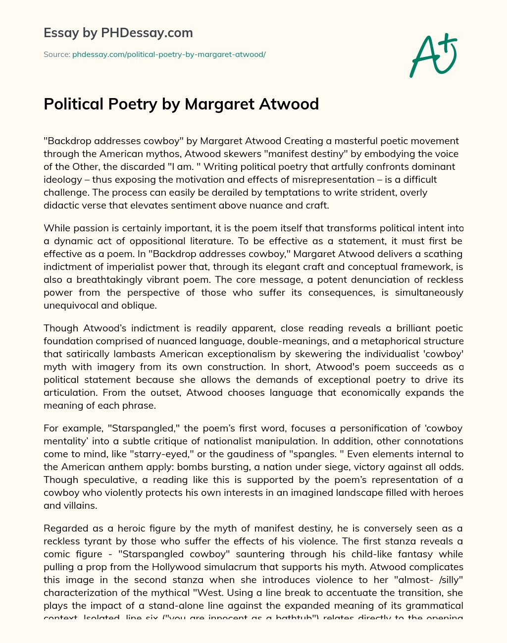 Political Poetry by Margaret Atwood essay
