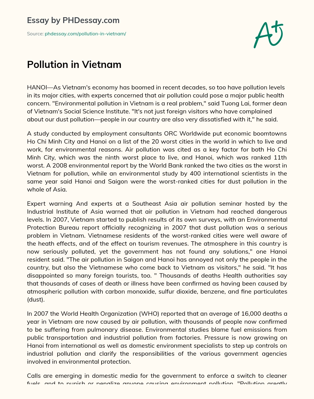 Pollution in Vietnam essay