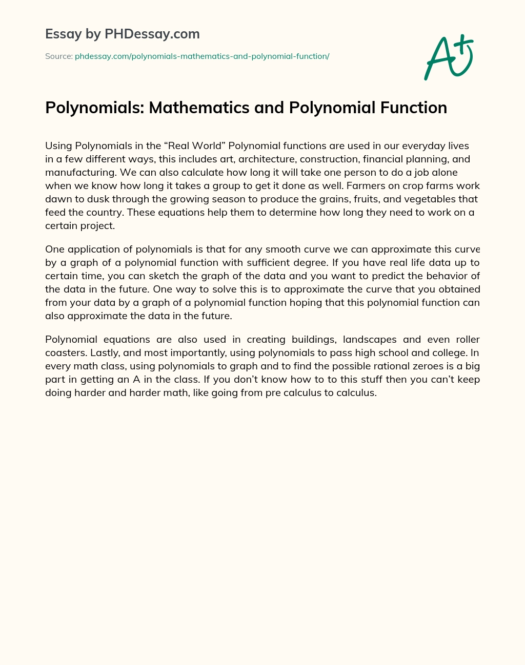 Polynomials: Mathematics and Polynomial Function essay