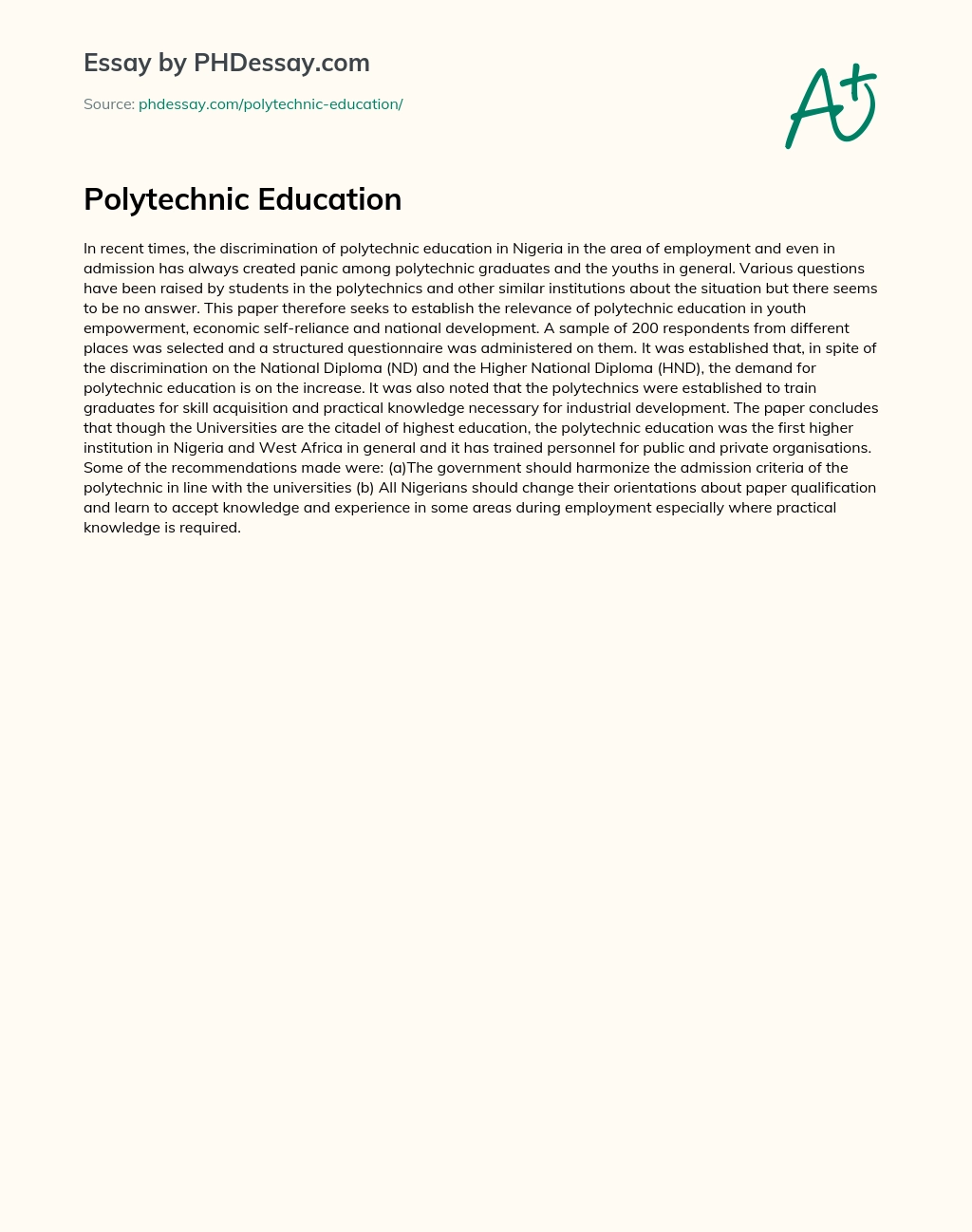Polytechnic Education essay