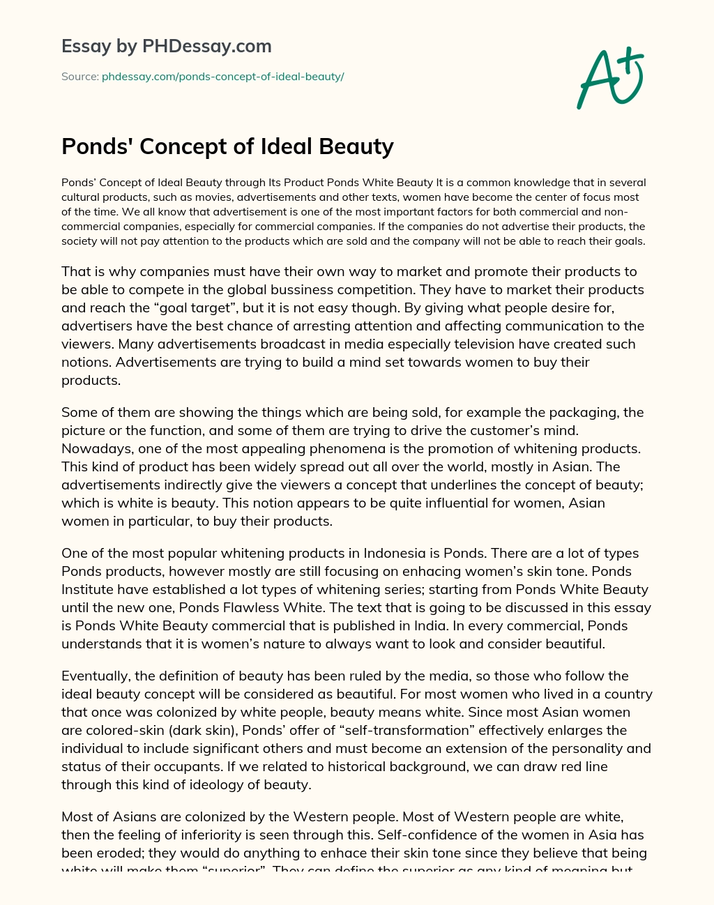 Ponds’ Concept of Ideal Beauty essay