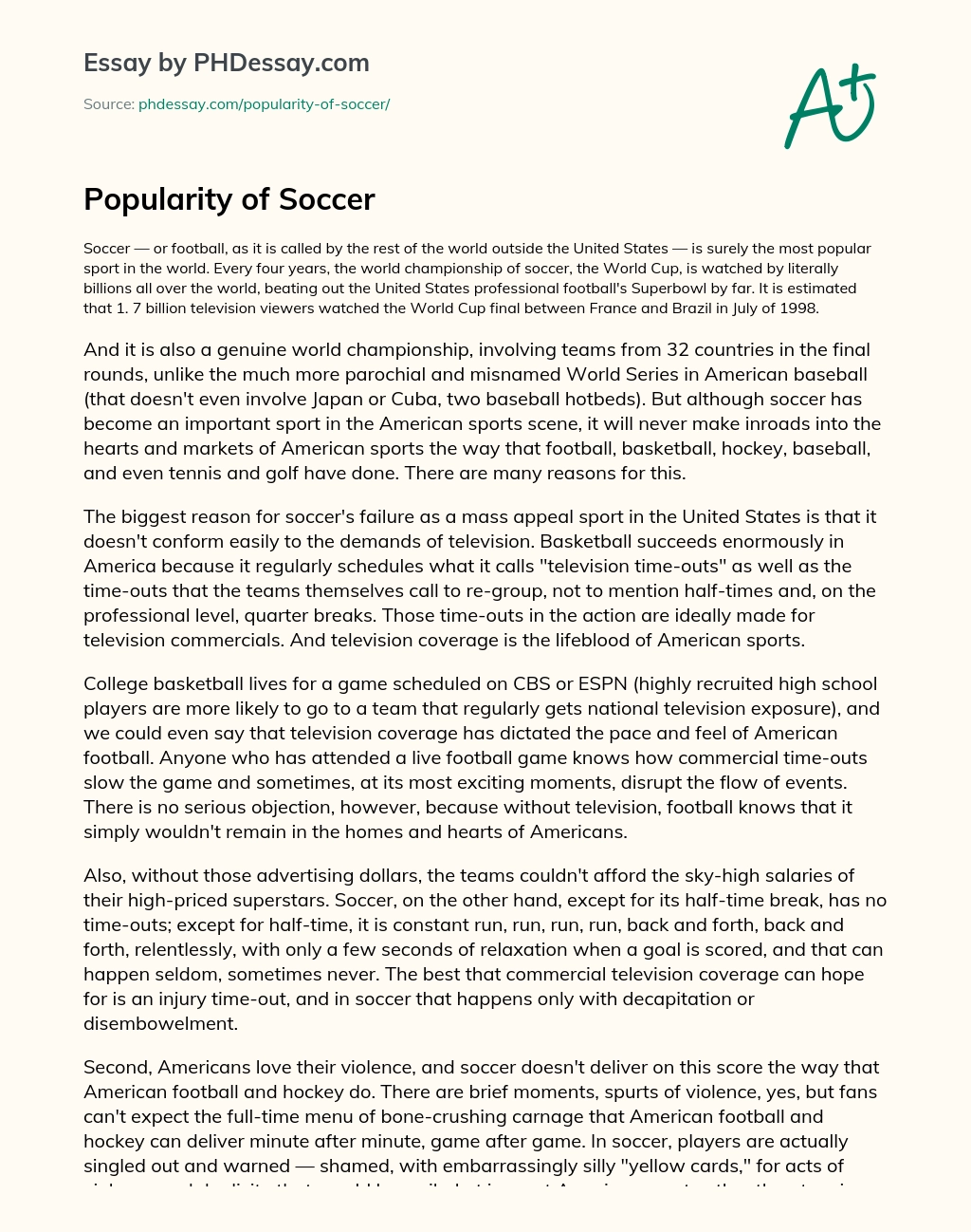 Реферат: Football Or Soccer Essay Research Paper Football