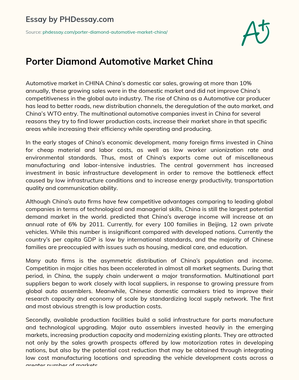 Porter Diamond Automotive Market China essay