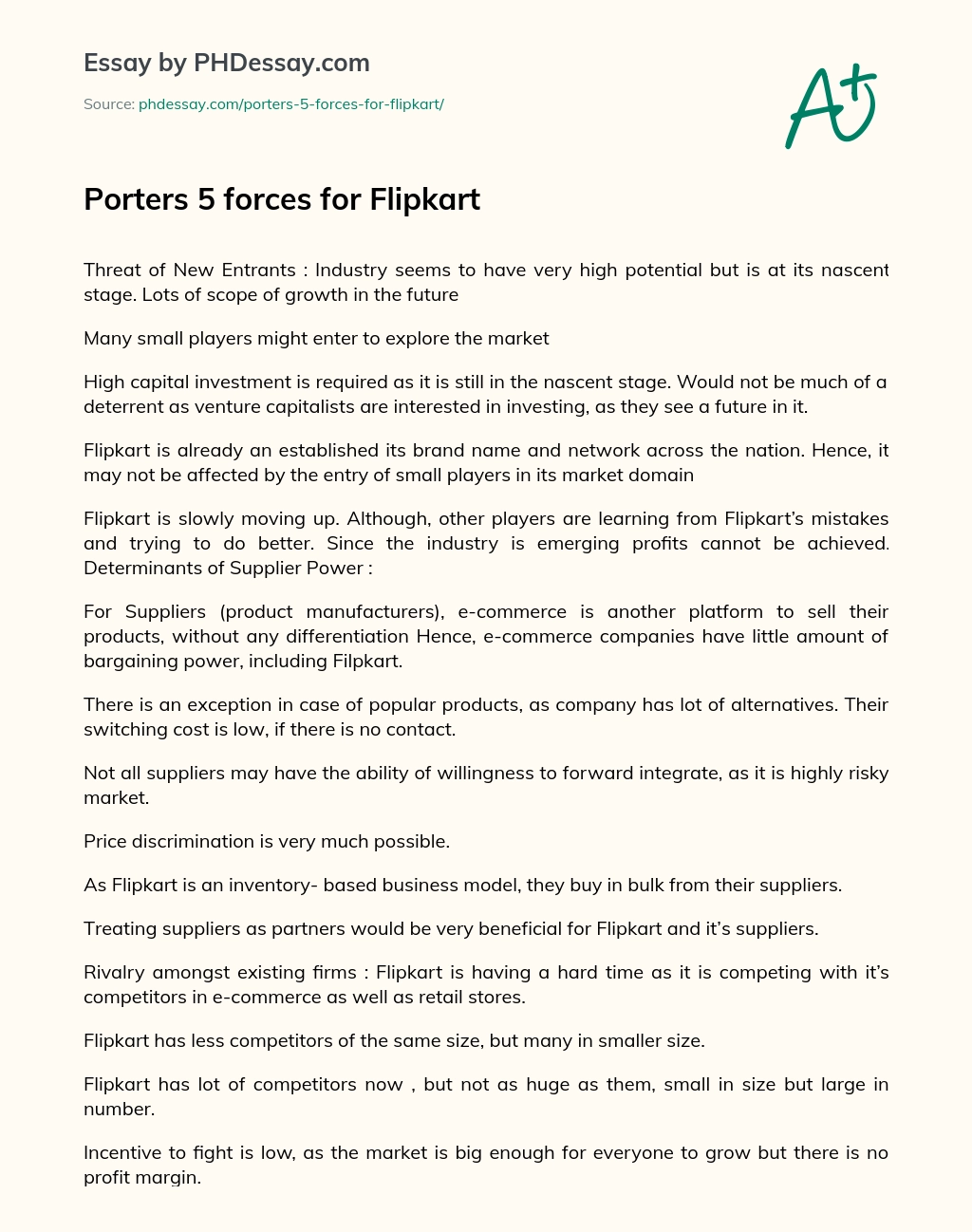 Porters 5 forces for Flipkart essay