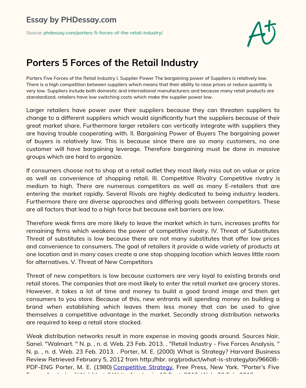 Porters 5 Forces of the Retail Industry essay