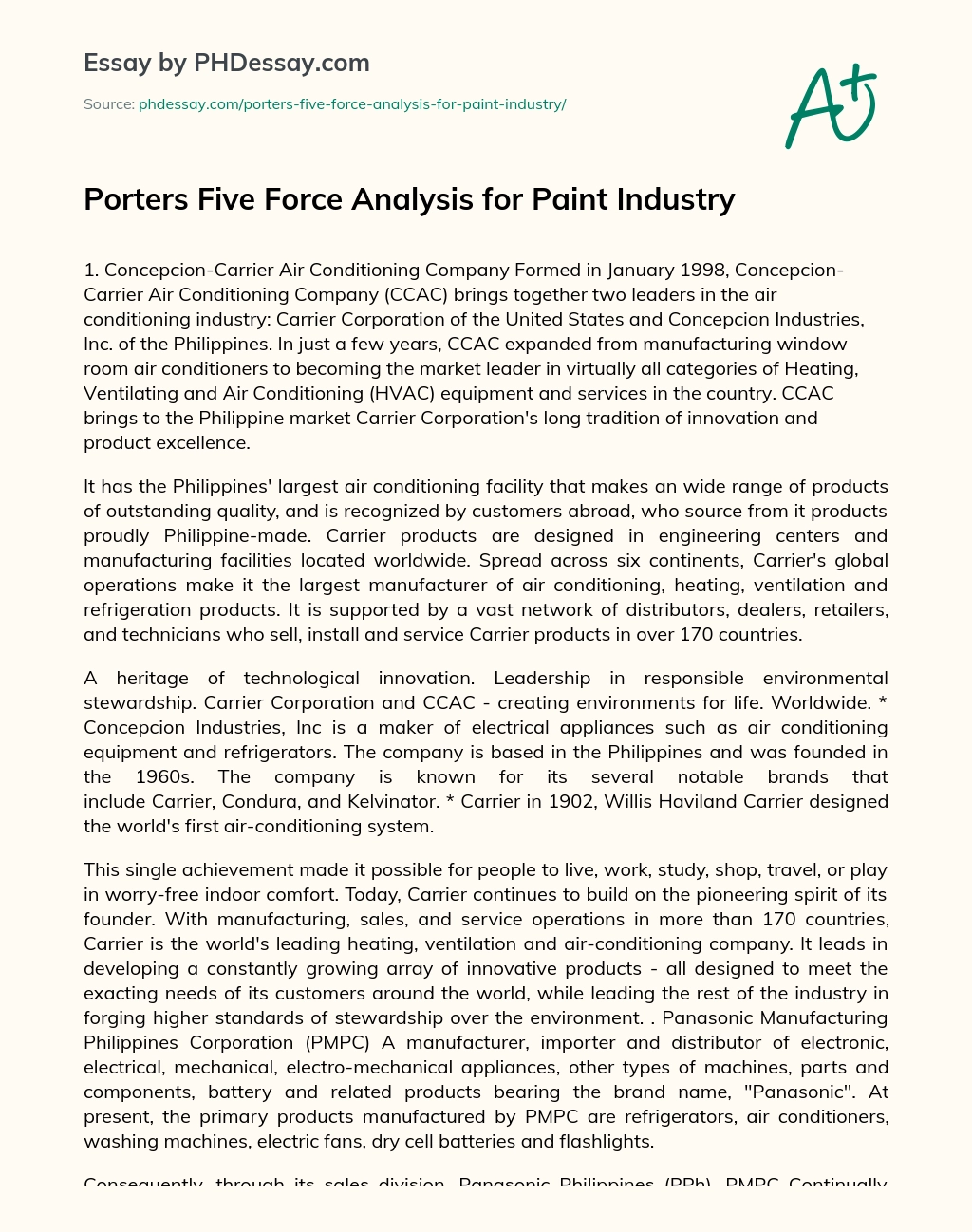 Porters Five Force Analysis for Paint Industry essay