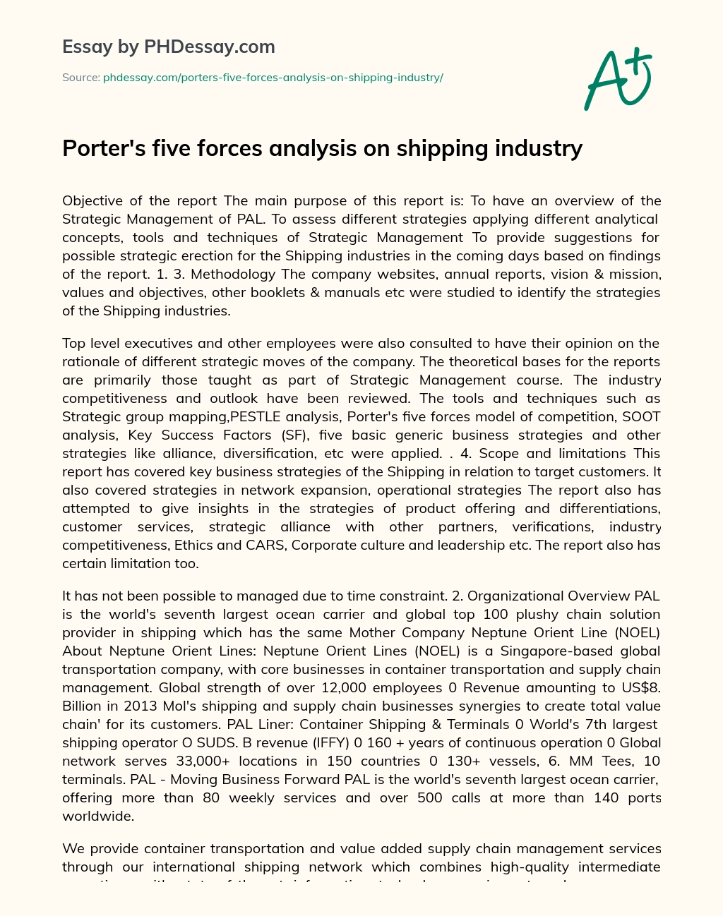 Porter’s five forces analysis on shipping industry essay