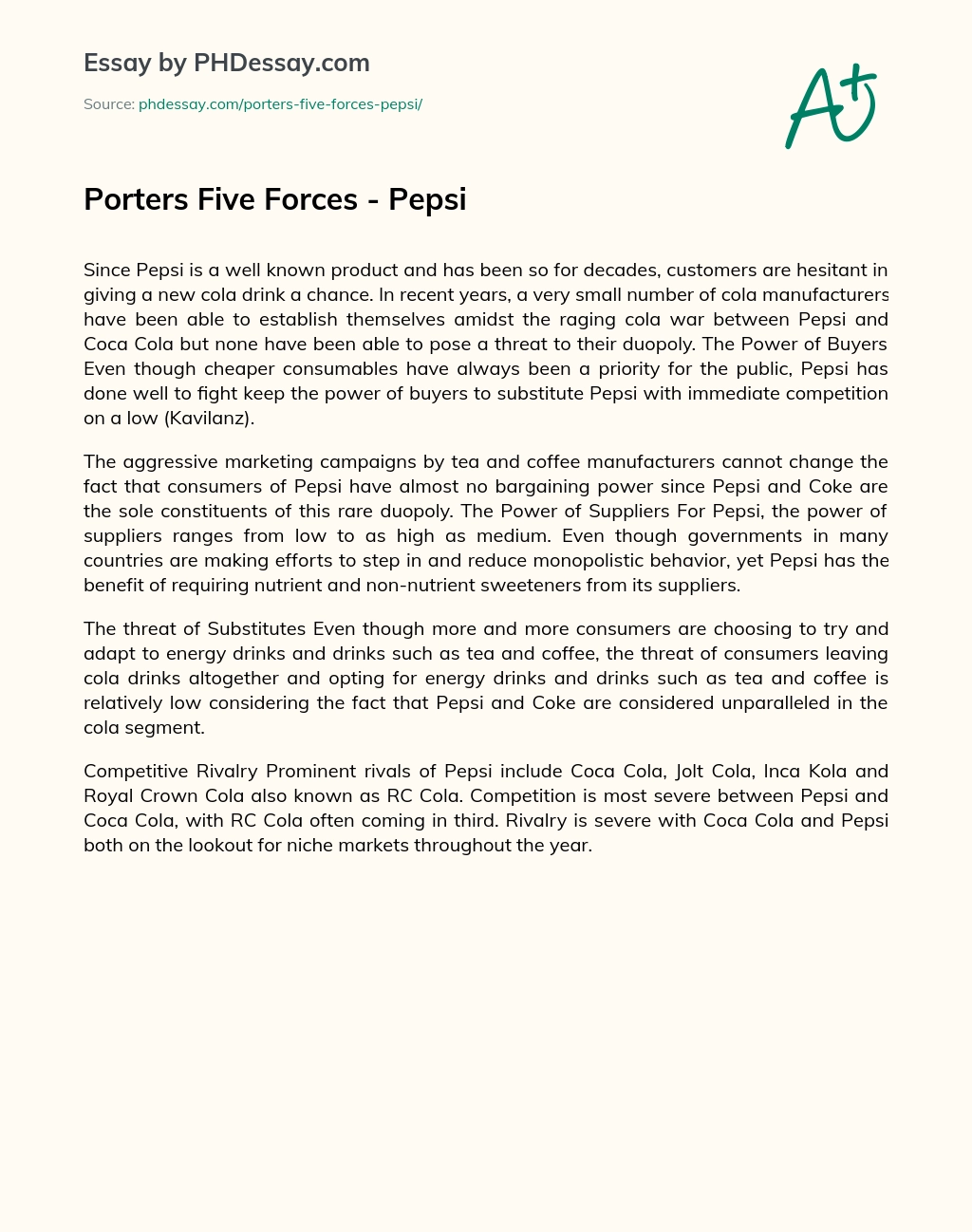 Porters Five Forces – Pepsi essay