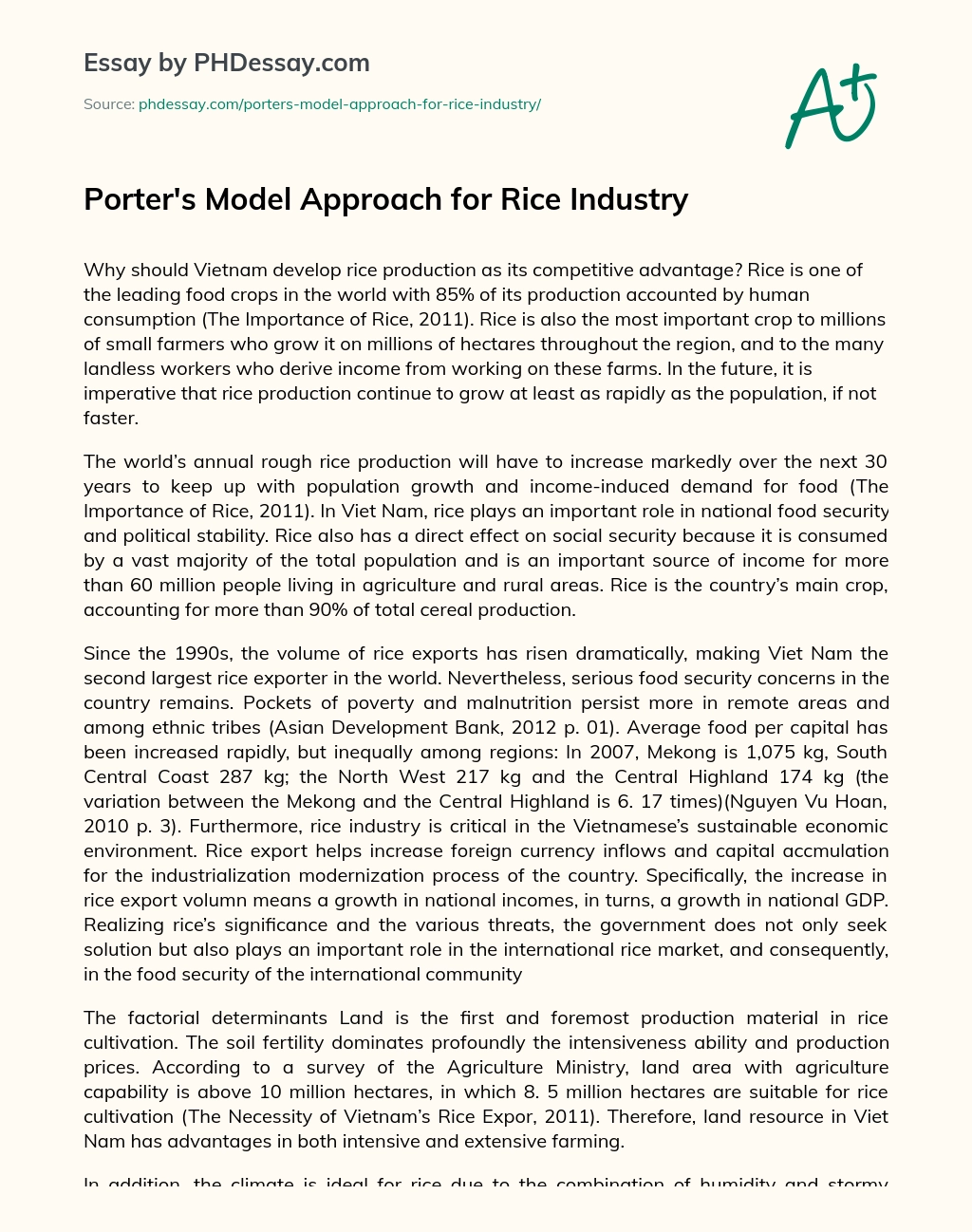 Porter’s Model Approach for Rice Industry essay
