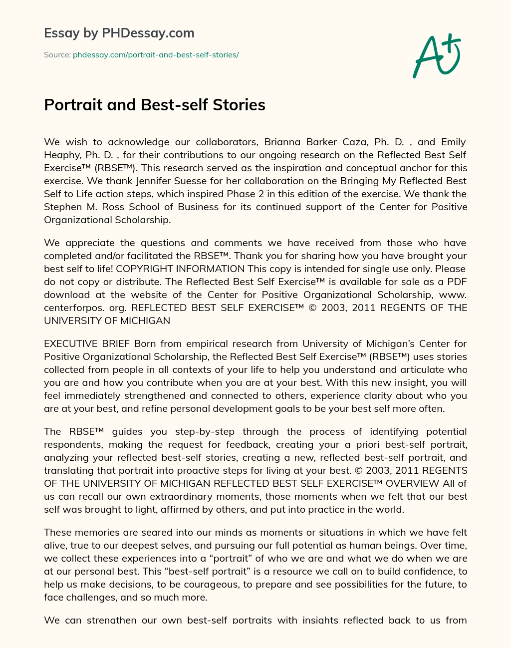 Portrait and Best-self Stories essay