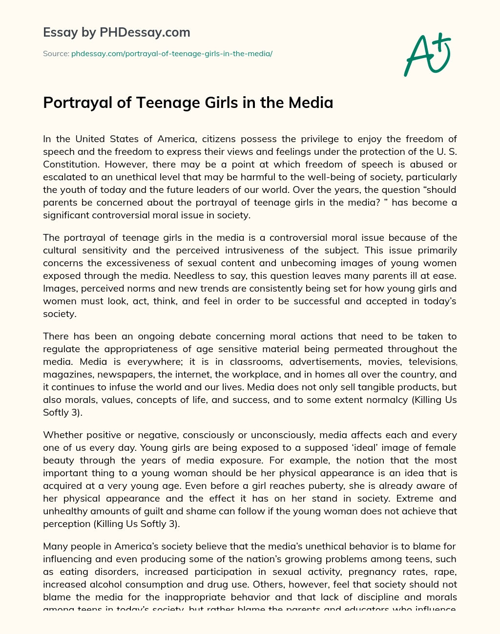 Portrayal of Teenage Girls in the Media essay