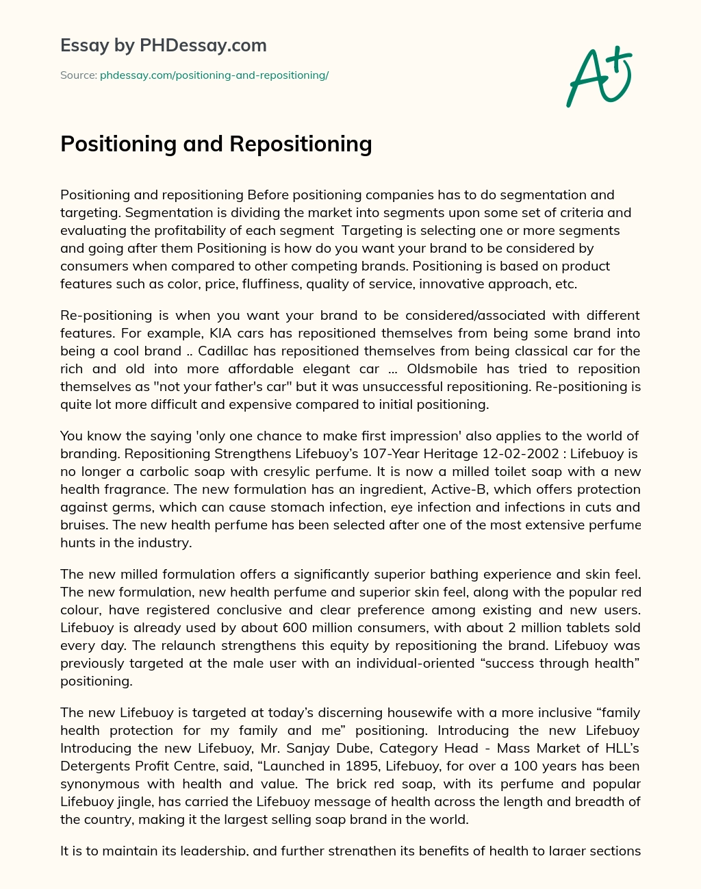 Positioning and Repositioning essay