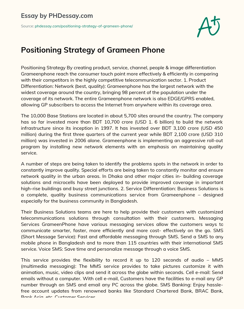 Positioning Strategy of Grameen Phone essay