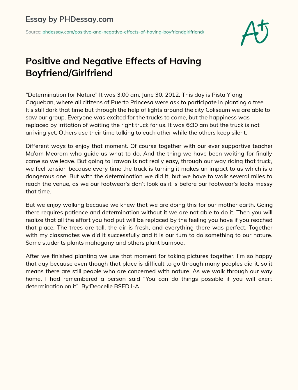 Positive and Negative Effects of Having Boyfriend/Girlfriend essay