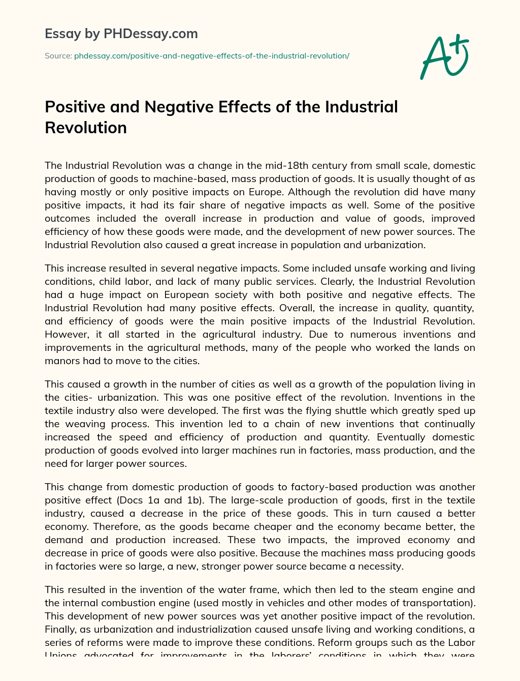 Positive and Negative Effects of the Industrial Revolution essay
