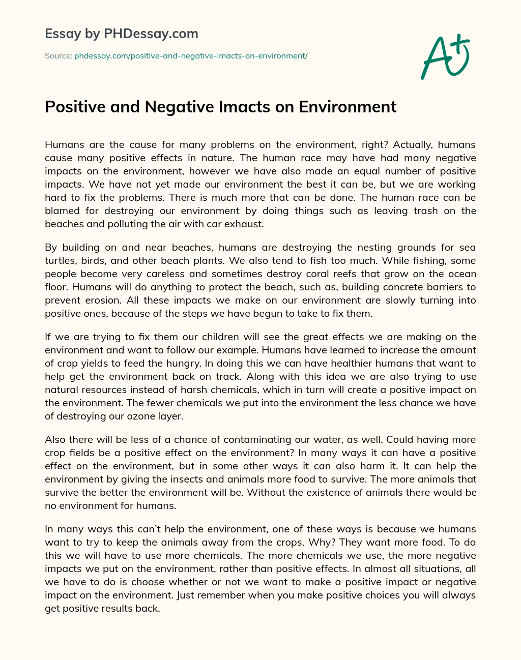 Positive and Negative Imacts on Environment essay