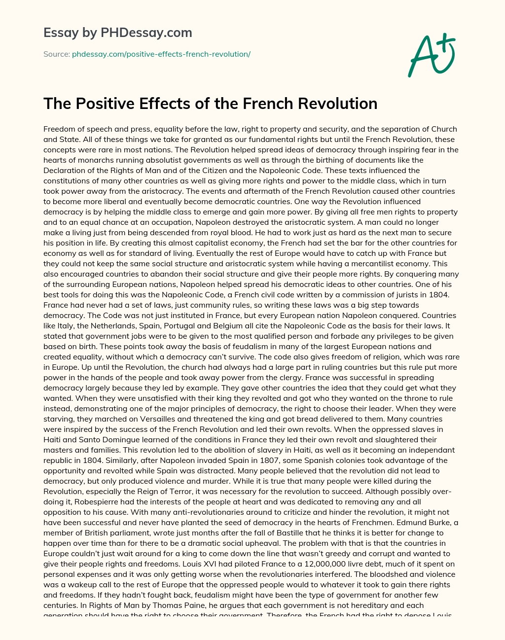 The Positive Effects of the French Revolution essay