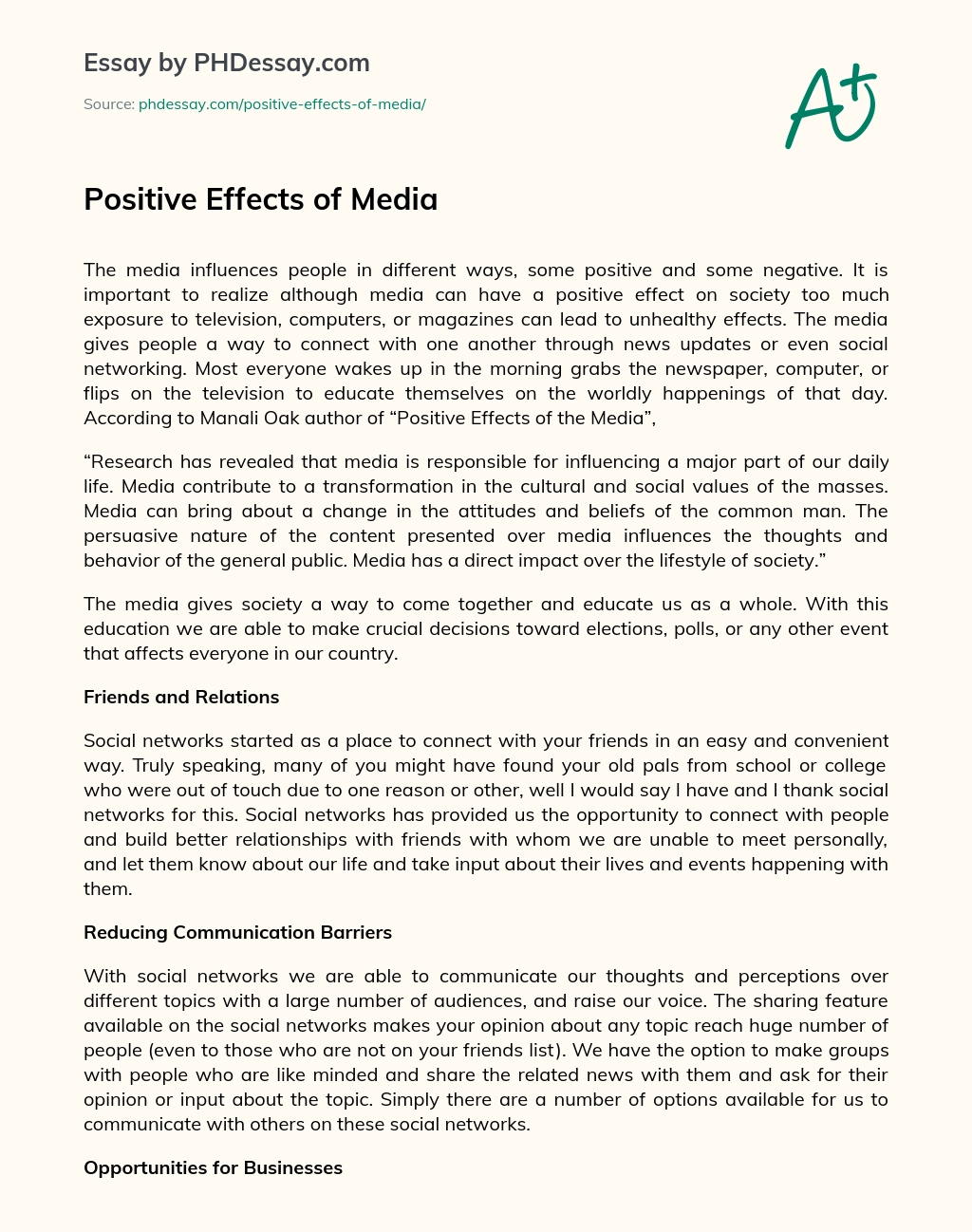 Positive Effects of Media essay