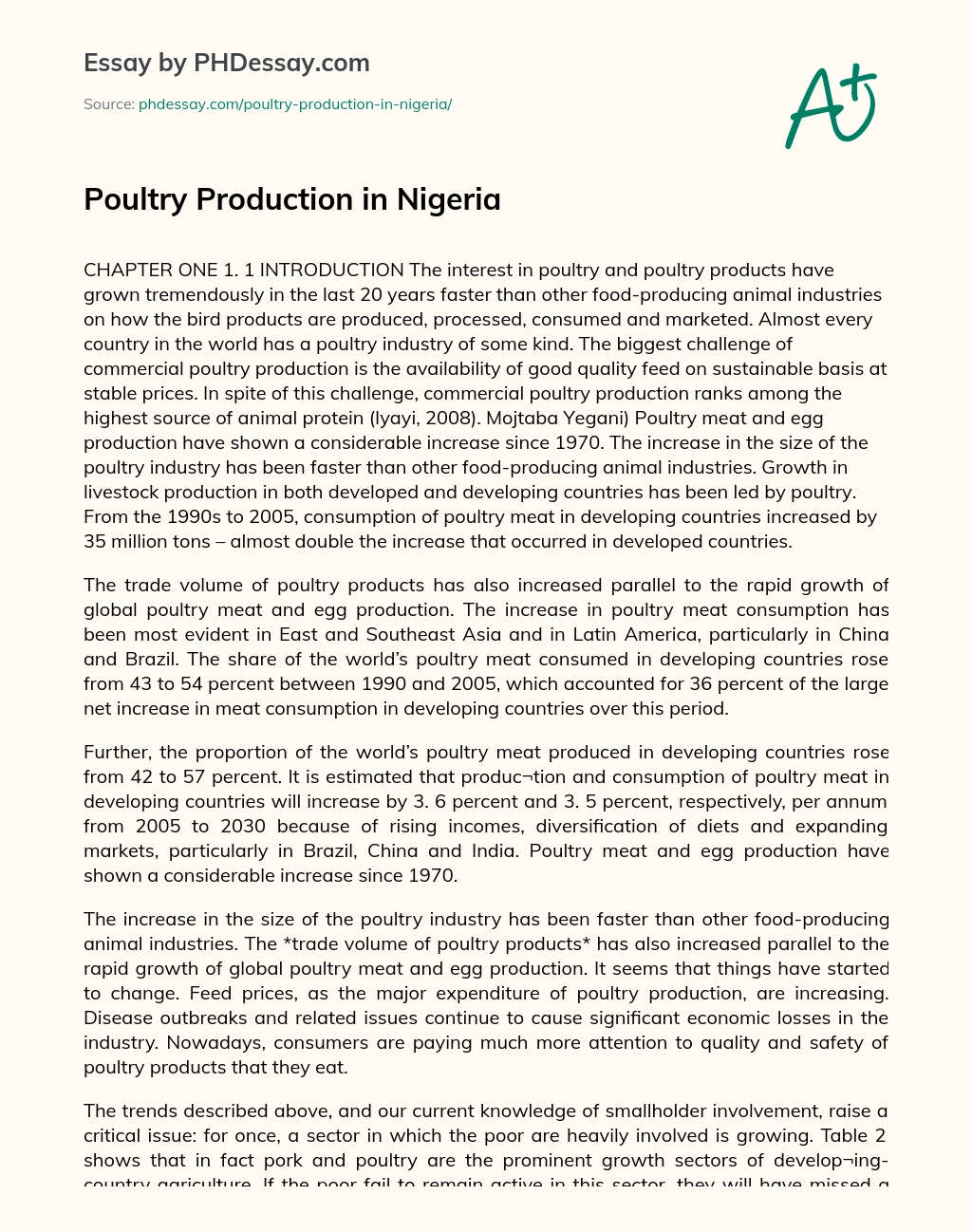 Poultry Production in Nigeria essay
