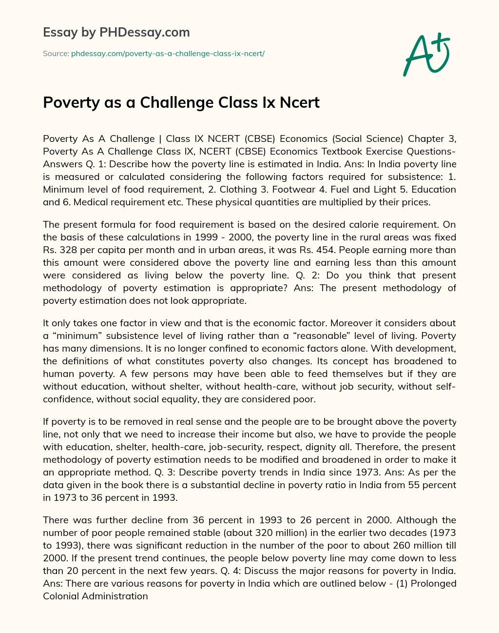 Poverty as a Challenge Class Ix Ncert essay