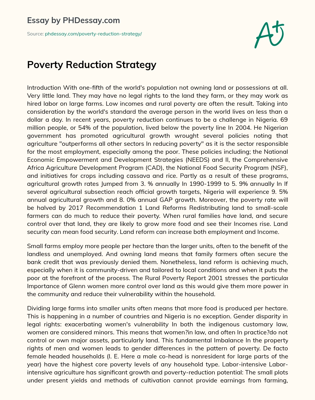 Poverty Reduction Strategy essay