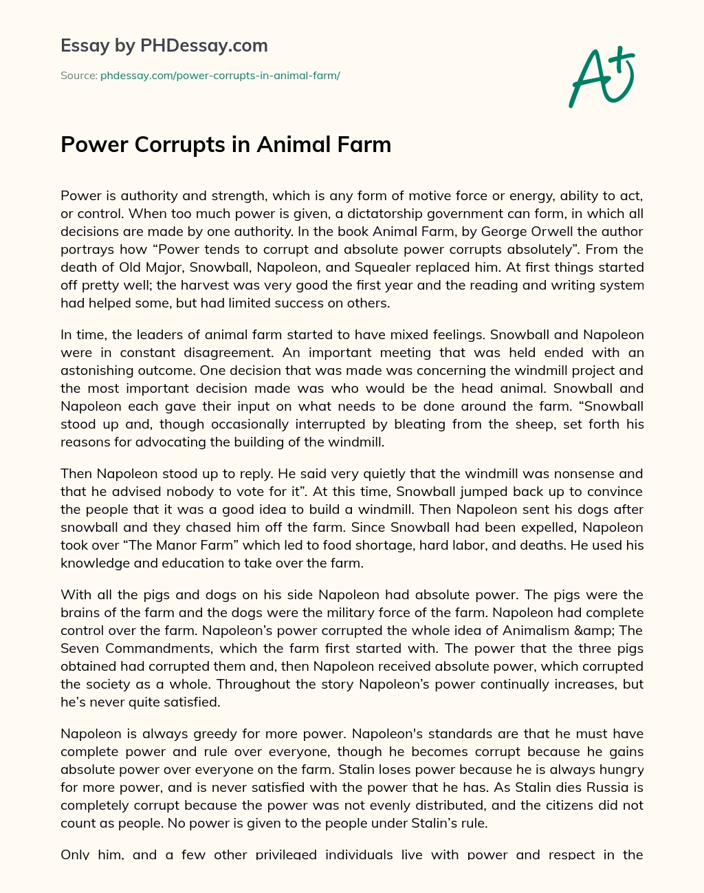 power corrupts animal farm essay