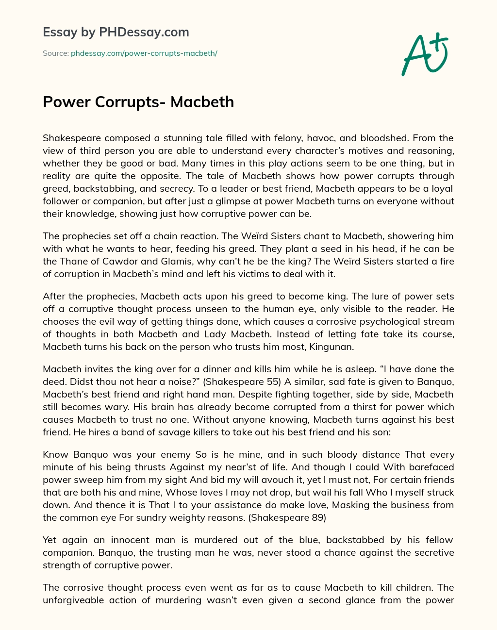 Power Corrupts- Macbeth essay