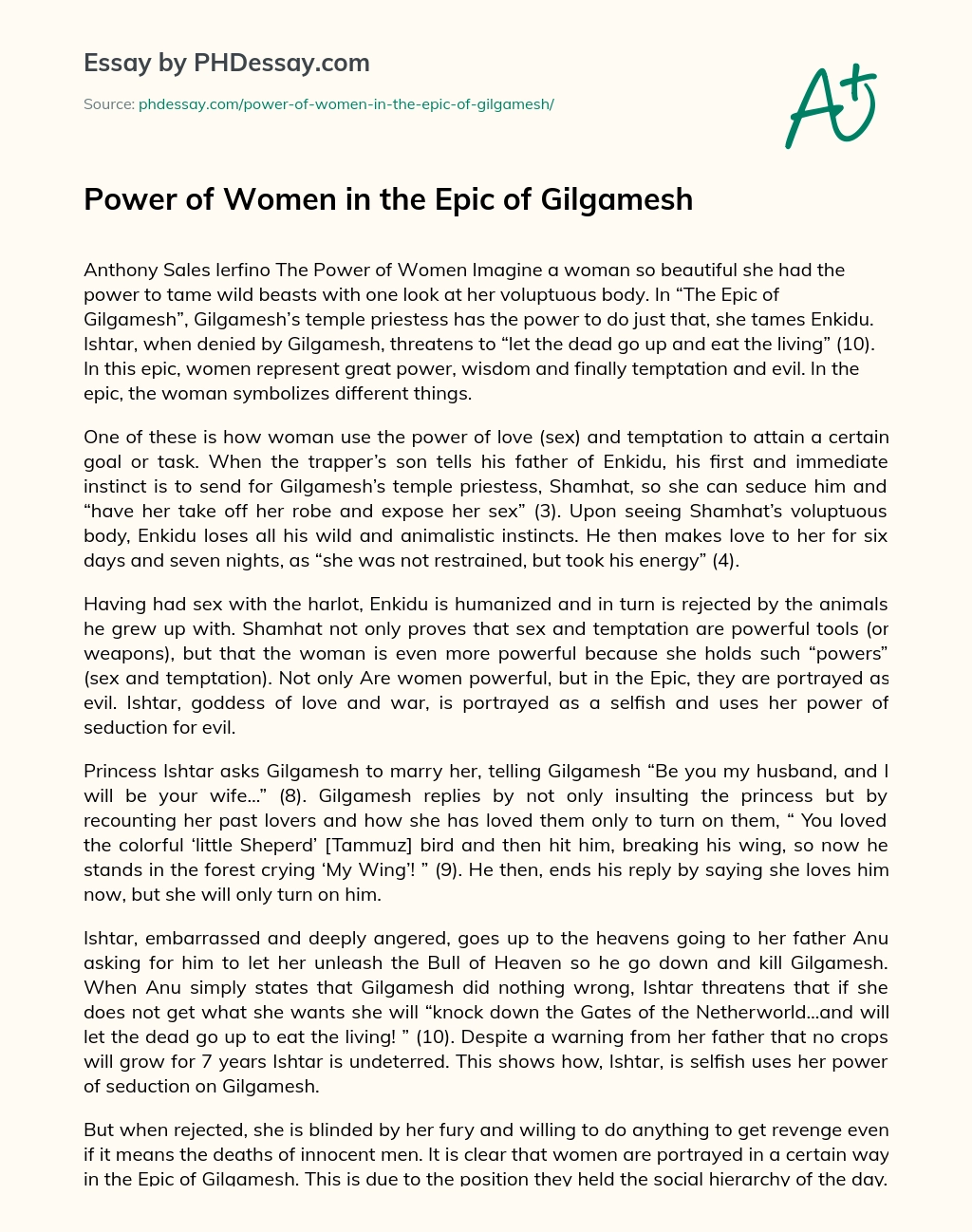 Power of Women in the Epic of Gilgamesh essay
