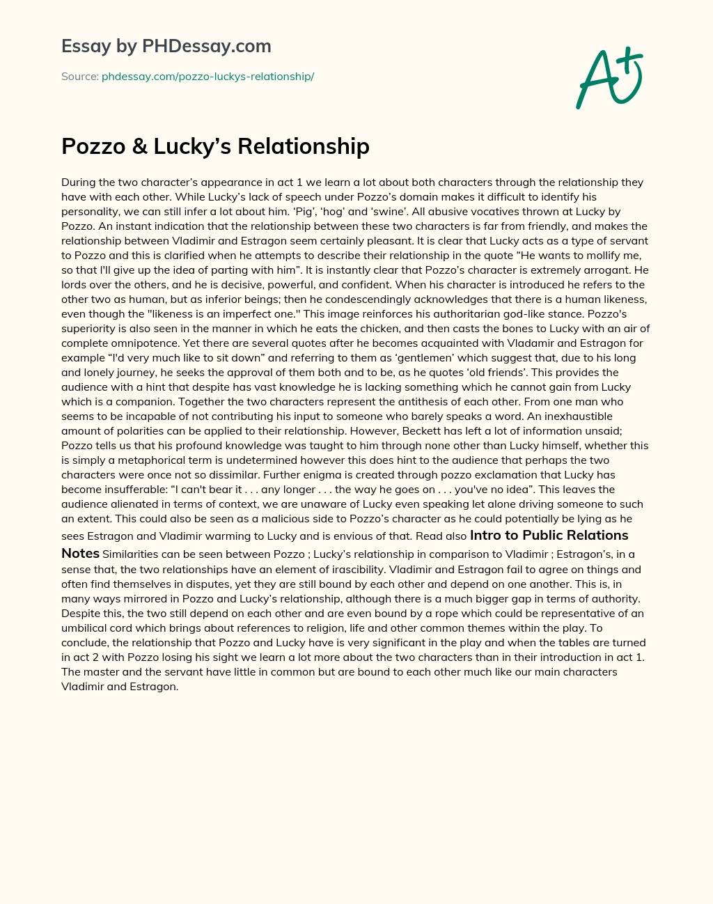Pozzo & Lucky’s Relationship essay