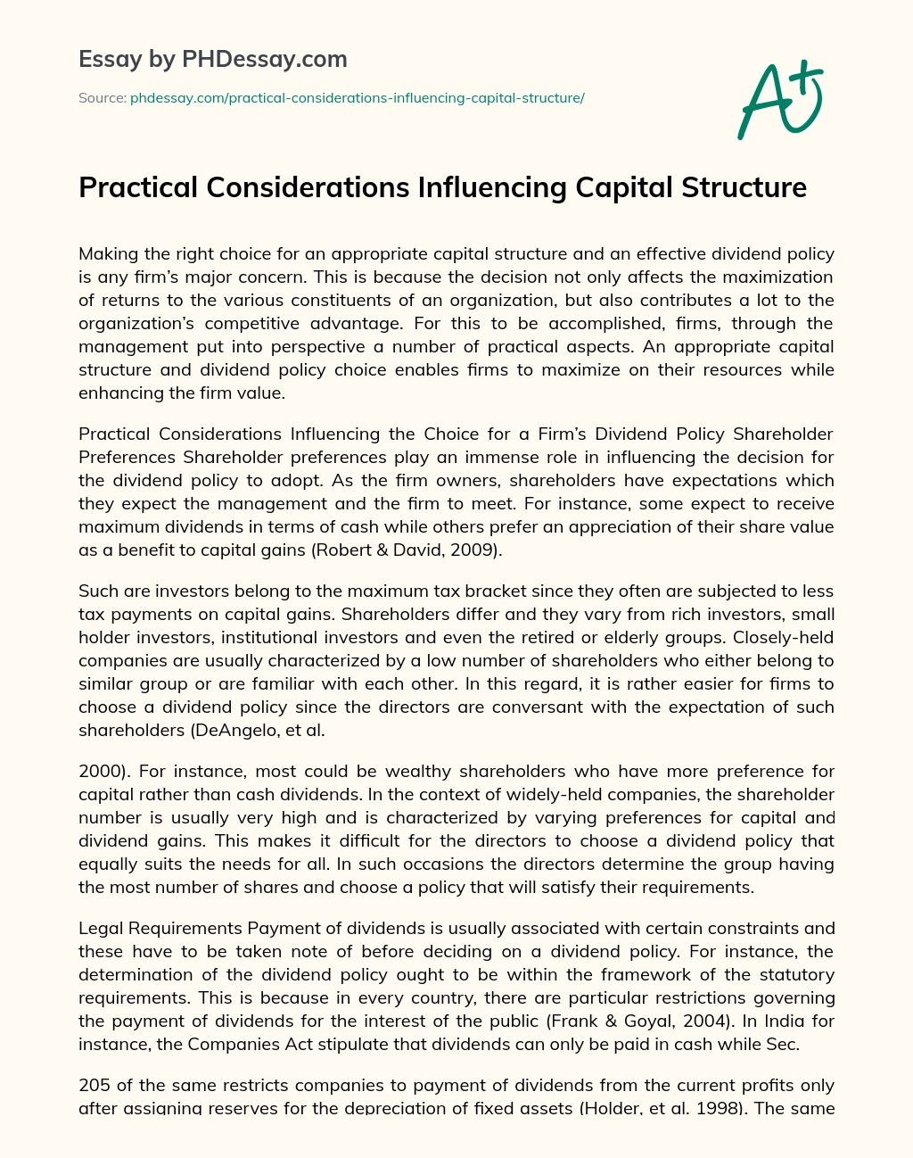 Practical Considerations Influencing Capital Structure essay