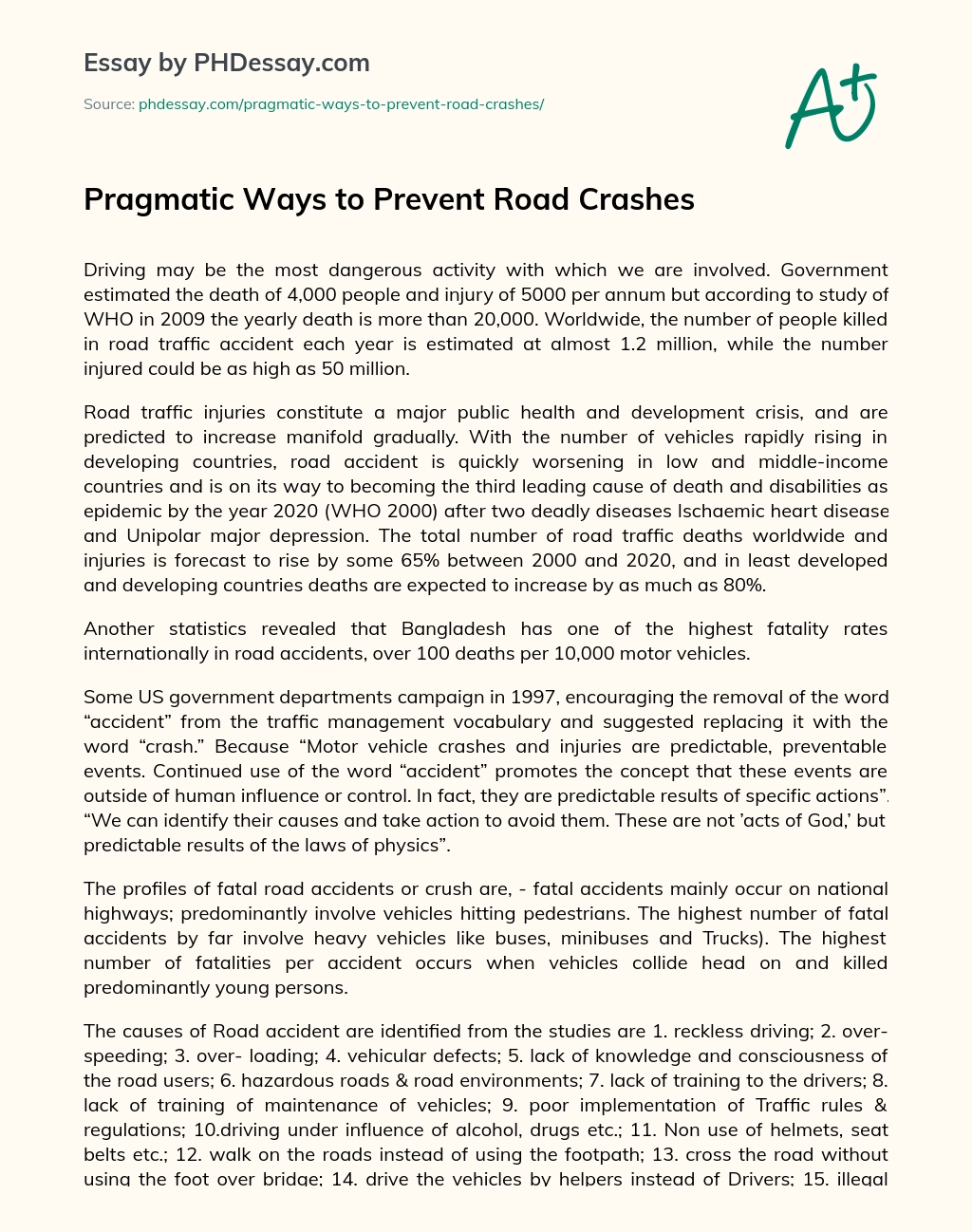 Pragmatic Ways to Prevent Road Crashes essay