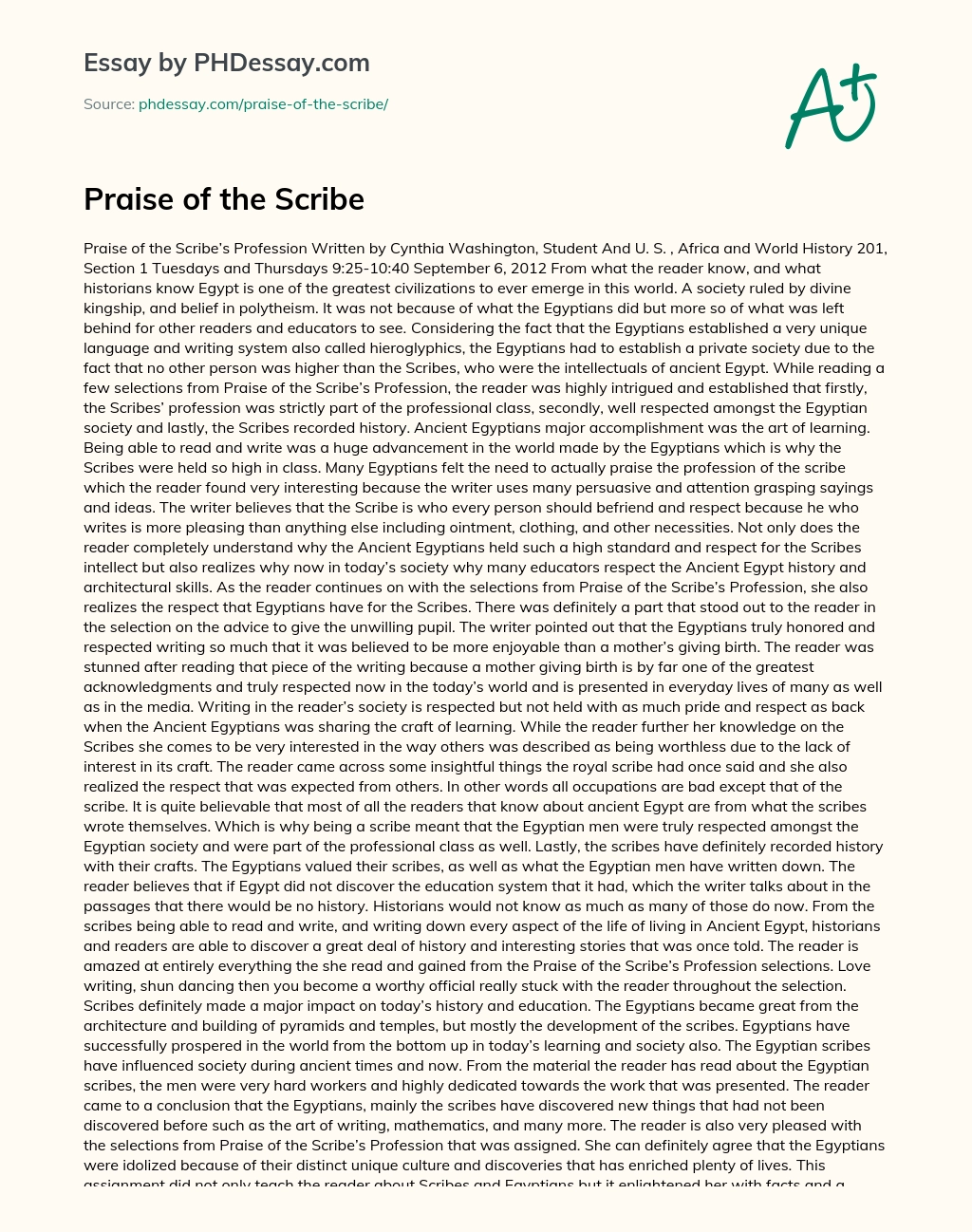 Praise of the Scribe essay